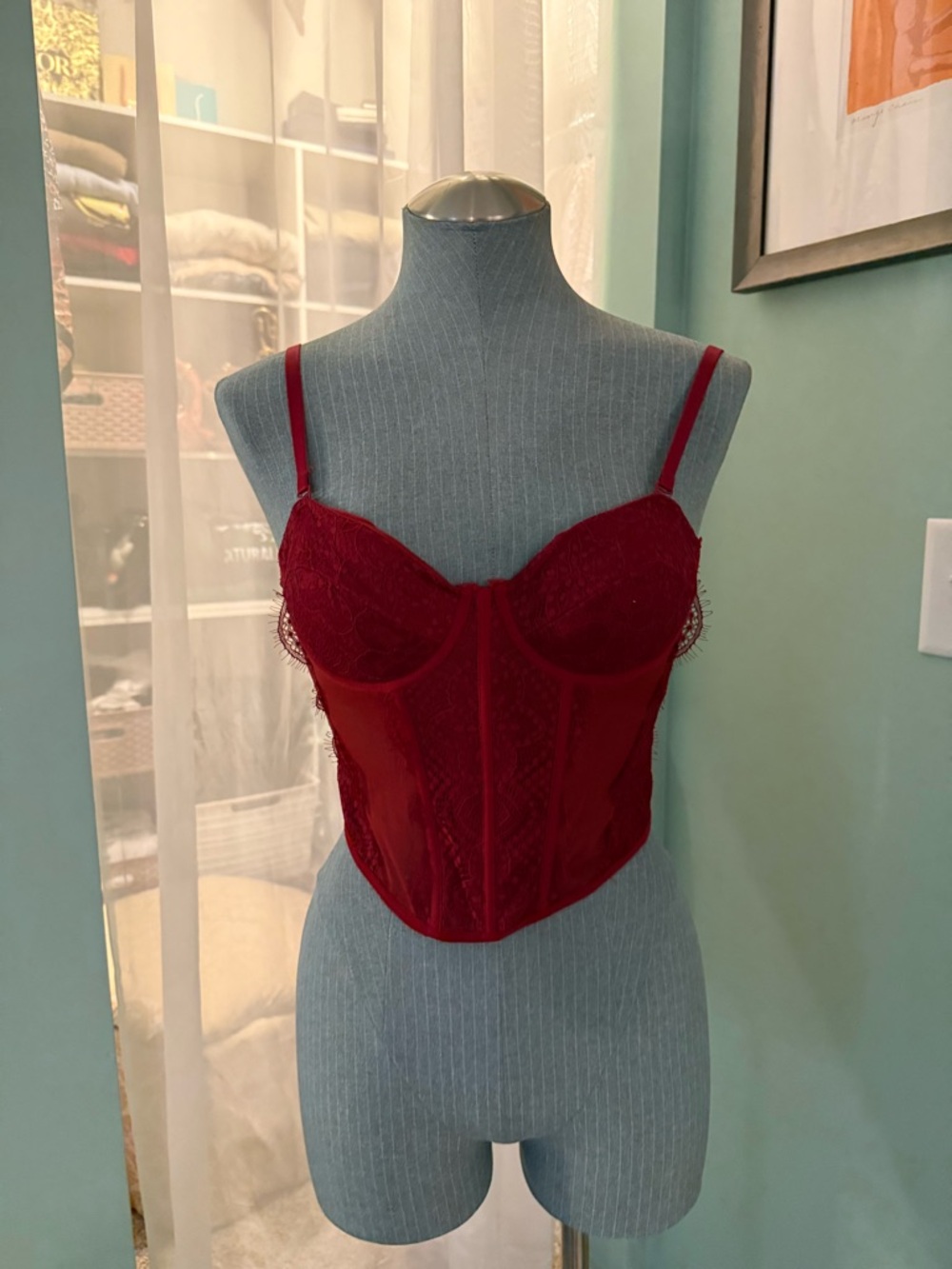 Red Lace Longline Bustier with Underwire Support